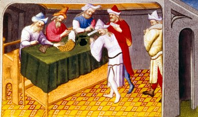 Tax Raised by Genghis Khan on Salt, Sugar and Spices in the City of Quinsay, from Livre des Merveilles du Monde, c.1410-12 by French School